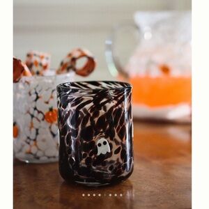 👻Anthropologie Mystic Icon Juice Tumbler Glass Ghost NEW Black Halloween